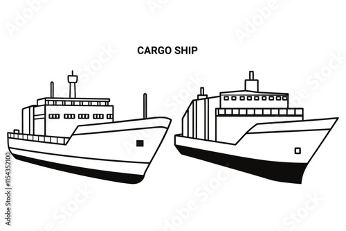 Customizable Cargo Ship Outline Vector Illustration