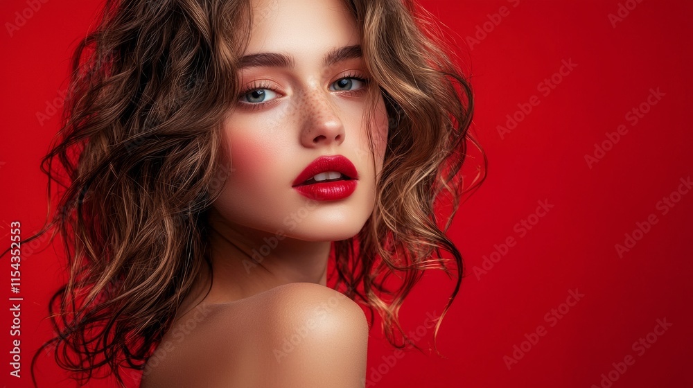 Fototapeta premium Portrait of a confident woman in red studio lighting