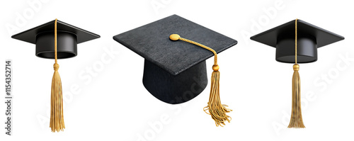 3D Icon of gradution cap, cartoon style isolated on a transparent background, designed as a game art asset. Simple yet detailed design, vibrant colors, and isometric view
