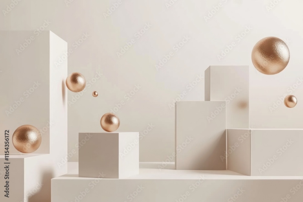 Abstract beige cubes and golden spheres. Abstract beige cubes and golden spheres.