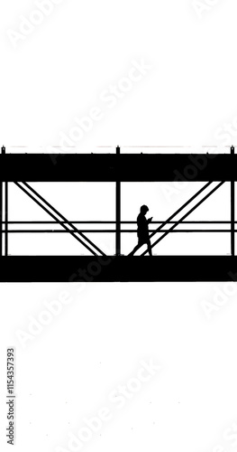 silhouette of a person walking alone on a bridge  
