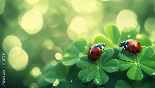 Happy New Year 2025 - lucky clover with ladybug - symbols for the New Year 
