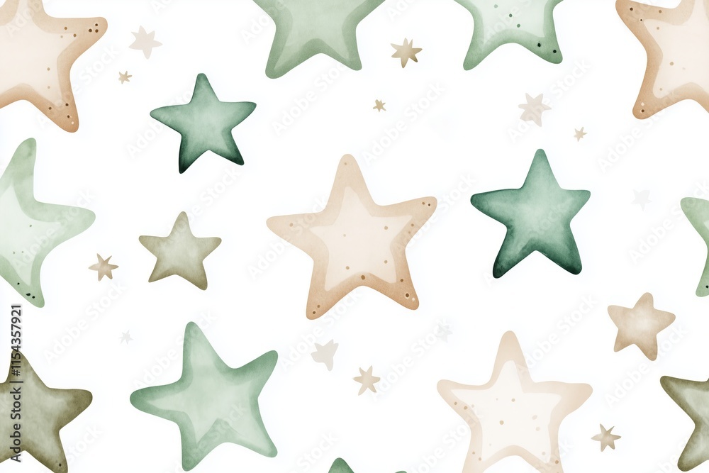 Seamless watercolor pattern of cute green and beige stars on a white background ideal for children s room decor playful design elements Seamless watercolor pattern of cute green and beige stars on a white background ideal for children s room decor playful design elements