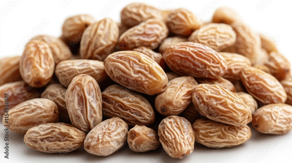 Close-up of a pile of dried dates on a white background. Close-up of a pile of dried dates on a white background.