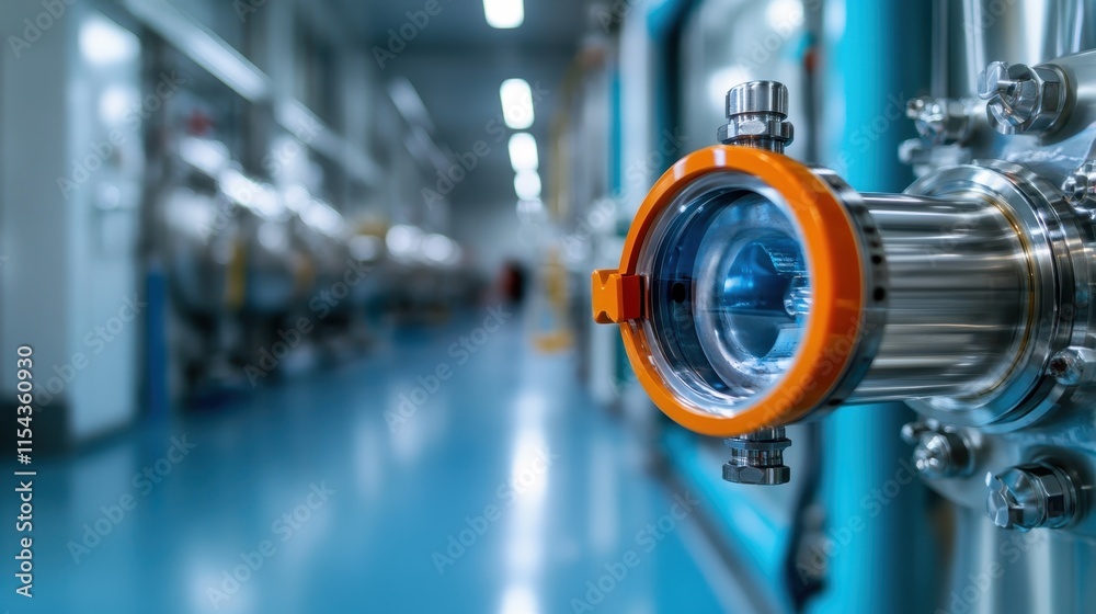 An industrial pipeline showing vibrant blue and orange details suggesting high-tech design and cutting-edge technology within a controlled environment. An industrial pipeline showing vibrant blue and orange details suggesting high-tech design and cutting-edge technology within a controlled environment.