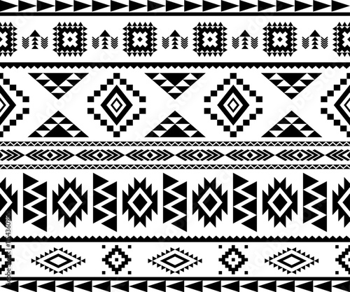 Aztec tribal seamless pattern. Black and white boho design.