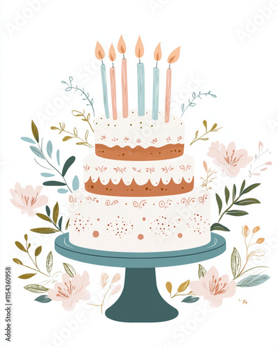 Elegant tiered cake bakery logo with soft pastels  fonts