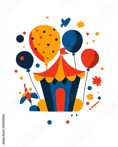 Minimalist birthday event rental logo with bounce house illustration