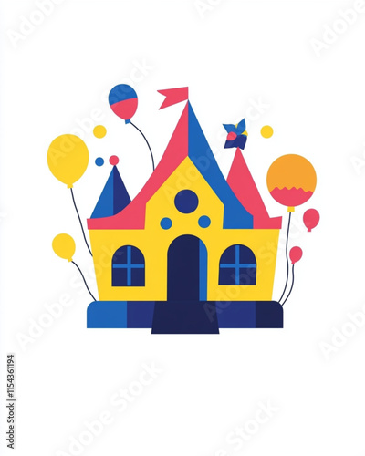 Minimalist birthday event rental logo with bounce house illustration