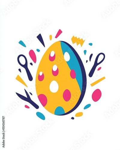 Easter craft fair logo design with scissors glue and egg illustration