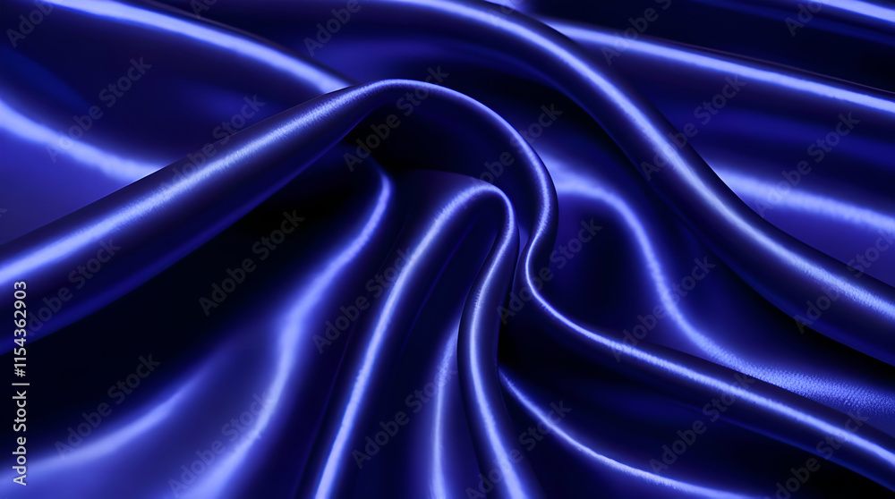 Obraz premium Dark blue satin fabric with smooth folds and shiny highlights