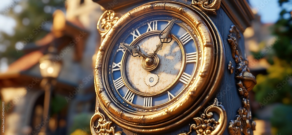 Fototapeta premium Ornate antique clock face close-up.