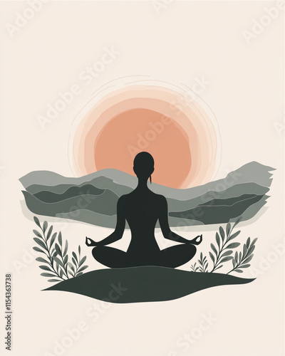 Spring wellness retreat logo design with serene landscape and yoga