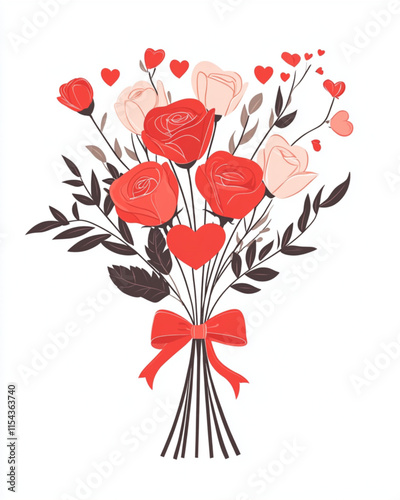 Valentines Day flower delivery service logo with roses and heart ribbon
