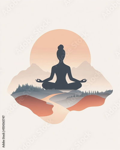 Spring wellness retreat logo design with serene landscape and yoga