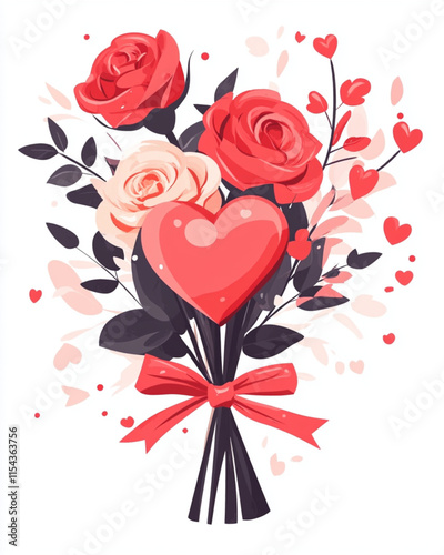 Valentines Day flower delivery service logo with roses and heart ribbon