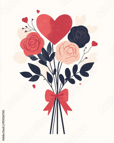Valentines Day flower delivery service logo with roses and heart ribbon
