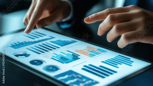 Business Intelligence Professional Using a Sleek Dashboard to Monitor Key Metrics and Trends Across Sales, Marketing, and Technology Performance