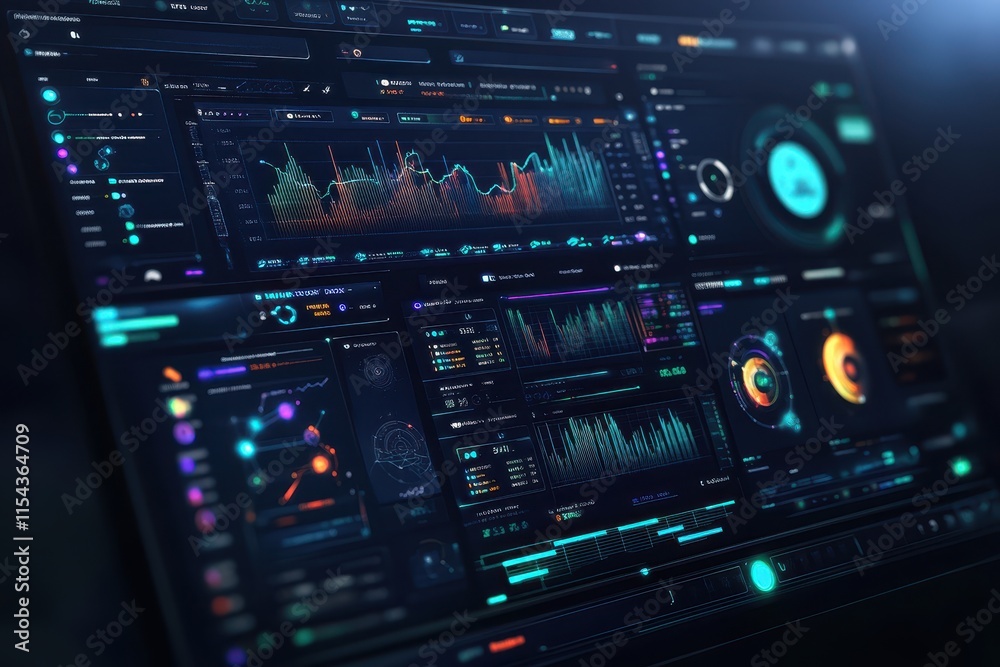 Futuristic dashboard displaying data analytics and visualizations. Futuristic dashboard displaying data analytics and visualizations.
