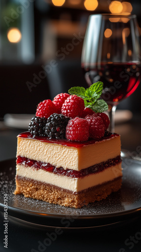 fancy dessert with fine dining presentation photo