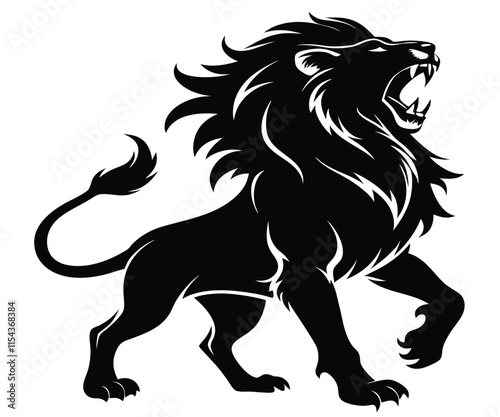 Black Silhouette Lion Roaring Standing Proud photo