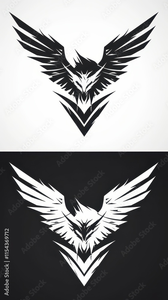 A stylized black and white eagle logo with wings and a fierce expression.