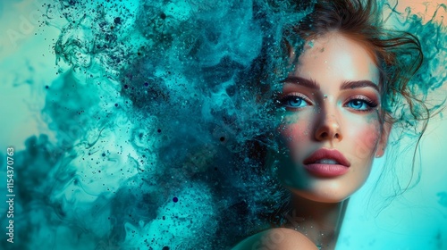 Blue artistic portrait with smoke effects