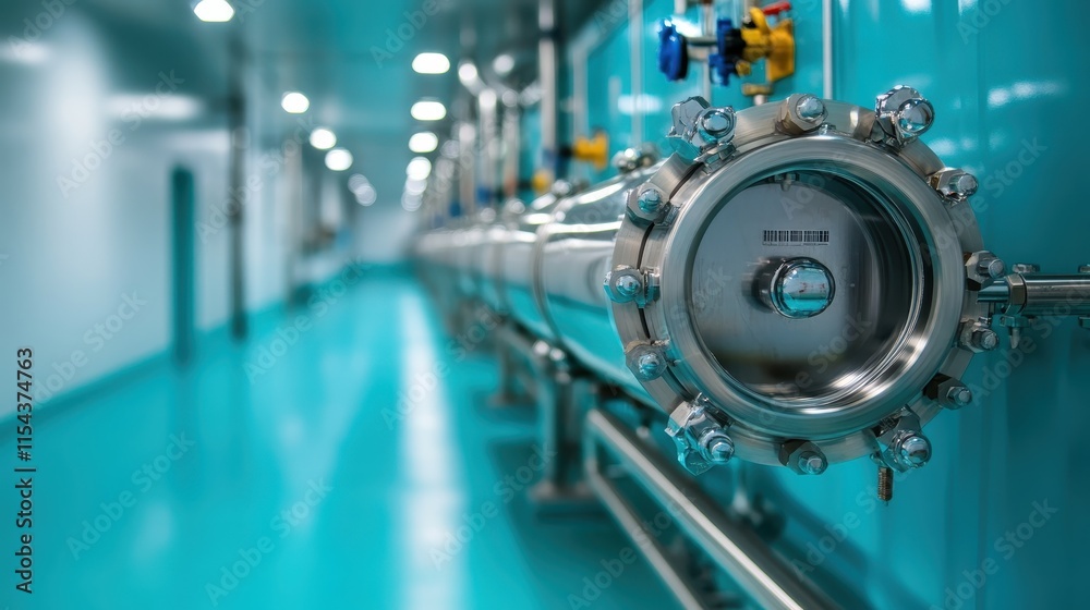 Fototapeta premium Featuring sophisticated industrial technology, a futuristic laboratory setup showcases the sleek design and functionality required for cutting-edge scientific research.