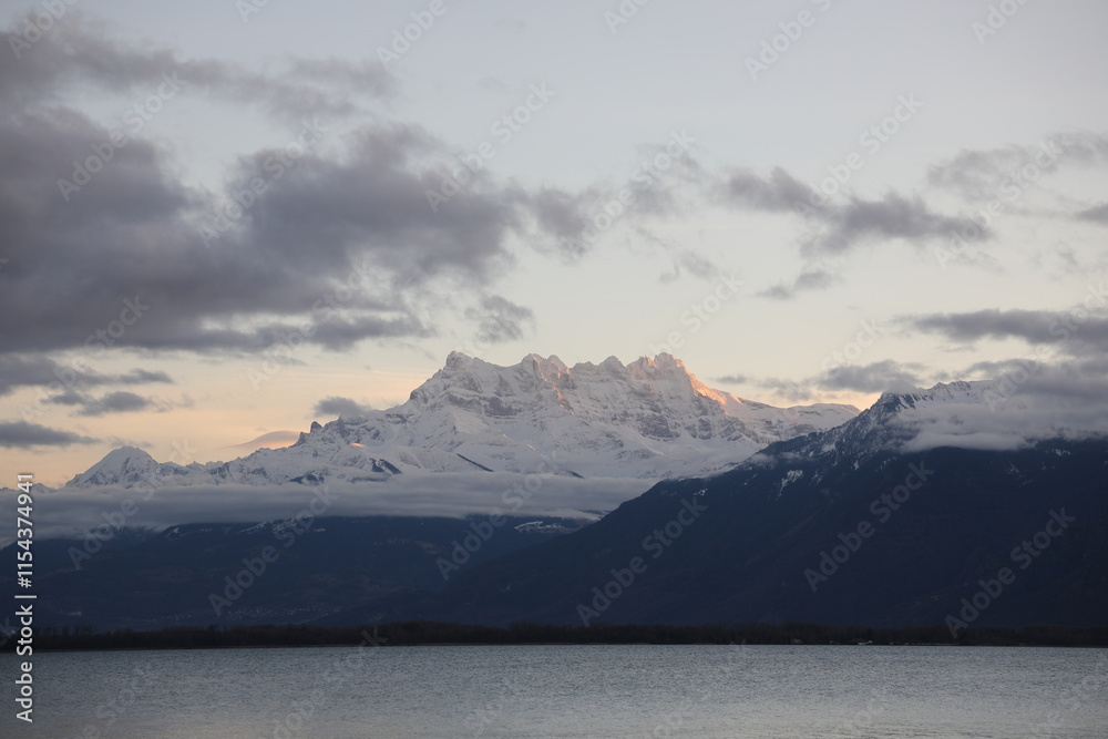 Leman lake and swiss mountains Leman lake and swiss mountains