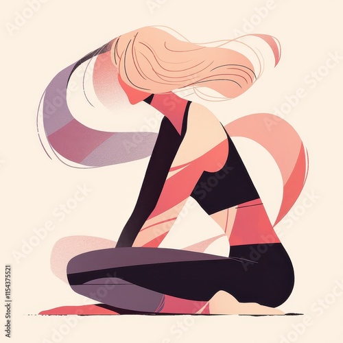 A stylized illustration of a woman in a yoga pose, conveying tranquility.