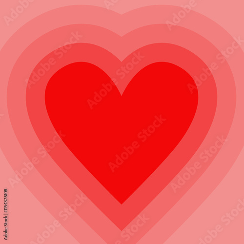 Heart gradient Valentine's day background. Red heart striped pattern. Glowing hearts. Template for wallpaper, frame, posters, banners, greeting card, wedding invitation Flat design Vector illustration
