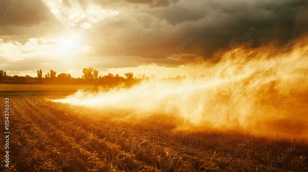 Fototapeta premium Golden Harvest Under Dramatic Sky