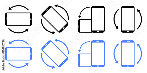 Rotate smartphone icon screen tilt rotation icon set horisontal or vertical rotation buttons