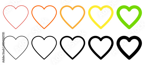 Set of Heart shape stroke colorful vector graphic design elements collection Love icon happy emotions icons reaction