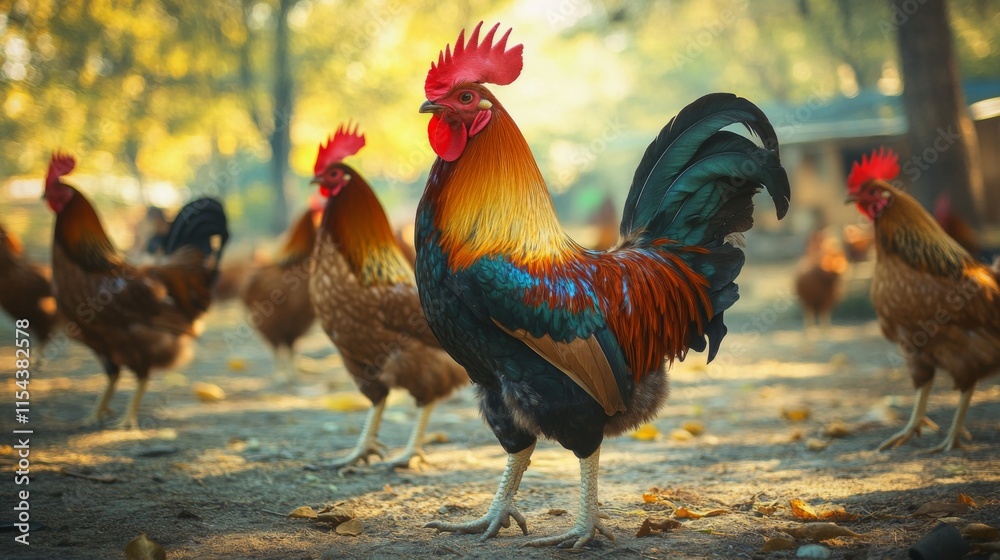 Fototapeta premium Vintage Scene of Rooster in Natural Soft Light