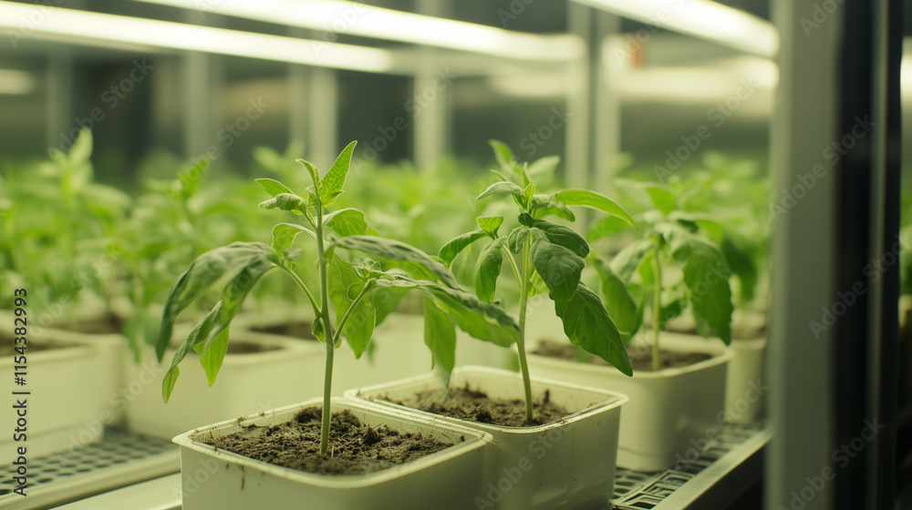 Fototapeta premium Scientist examining vegetables bio lab