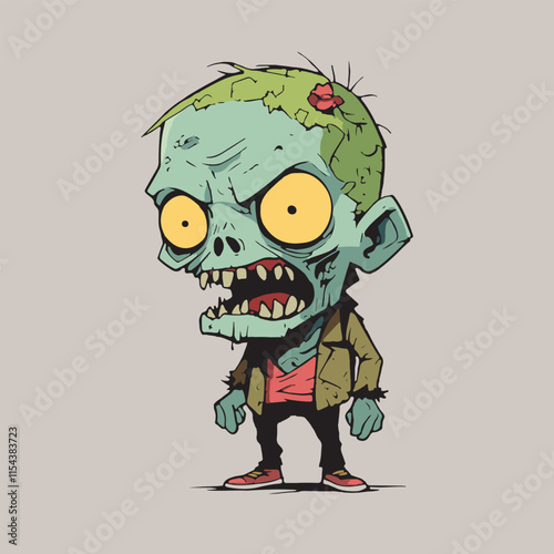 Funny little evil zombie. Vector illustration