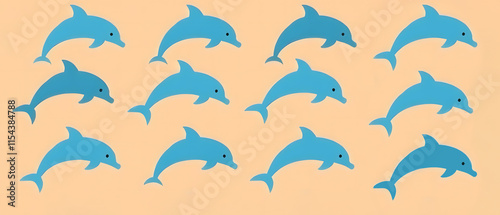 Seamless pattern with blue dolphins on mocha mousse background. Wrapping paper concept. Banner. Vector illustration