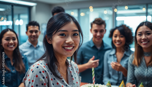 A cheerful moment as an office team celebrates a colleague's birthday, strengthening workplace bonds and boosting morale. photo