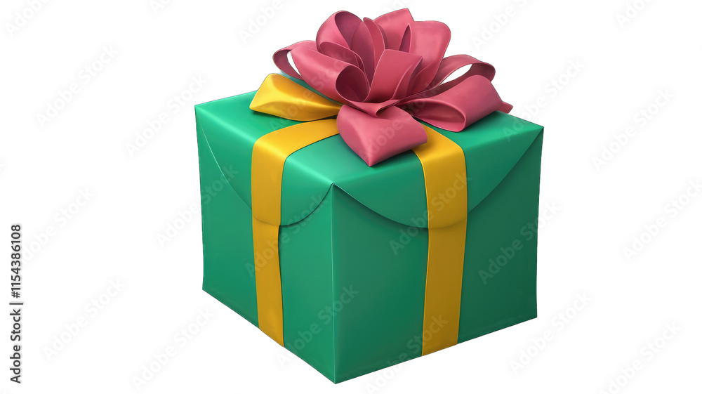 Teal gift box with pink and yellow ribbon. Teal gift box with pink and yellow ribbon.