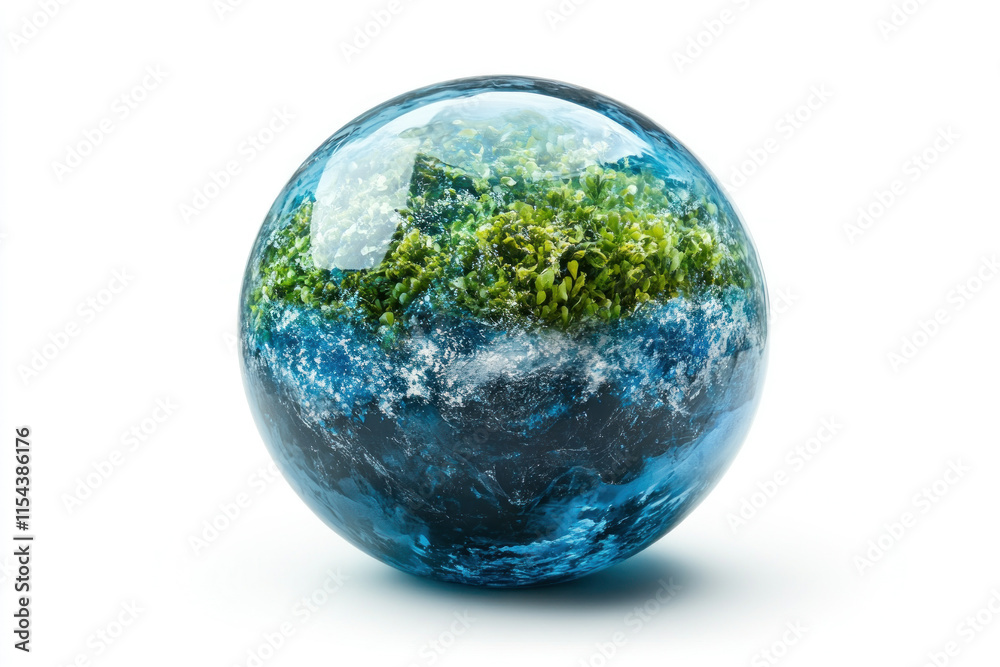 Fototapeta premium Blue and green globe against a white background.