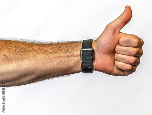 mano con pulgar levantado sobre fondo blanco photo