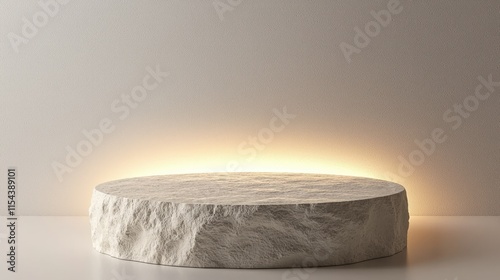 Minimalist Stone Pedestal with Soft Backlighting for Product Display in Modern Interior Setting