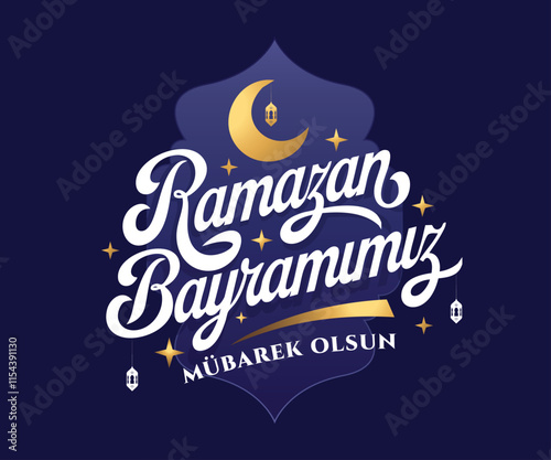 Eid al-Fitr Mubarak Islamic Feast Greetings (Turkish: Ramazan Bayramınız Mübarek Olsun) Holy month of muslim community Ramazan. Billboard, Poster, Social Media, Greeting Card template.
