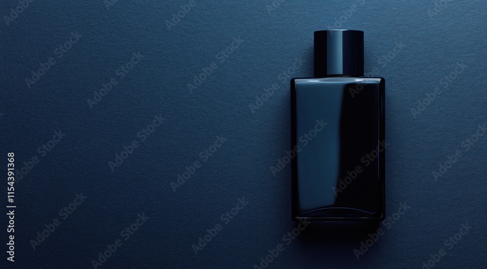 Dark blue perfume bottle on a dark blue background. Dark blue perfume bottle on a dark blue background.