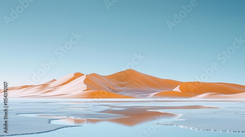 Vast White Salt Flats Leading to Distant Ochre Desert Dunes