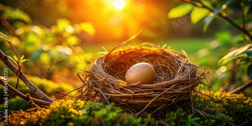 A bird's nest cradles its egg, a perfect scene in stunning landscape photography. photo