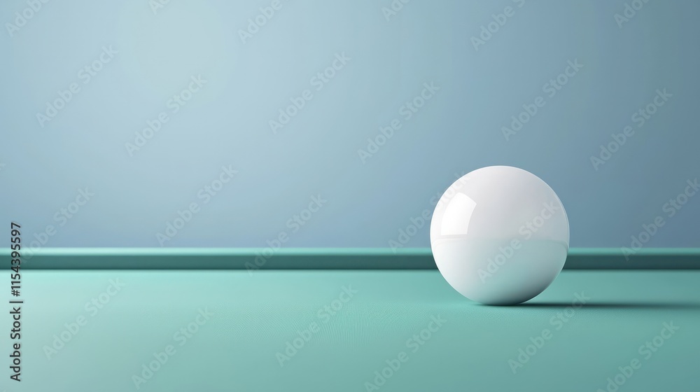 White sphere on teal surface against a blue wall. White sphere on teal surface against a blue wall.
