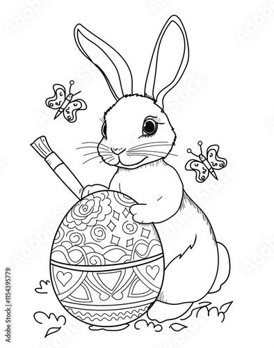 rabbit colouring easter egg ,coloring page