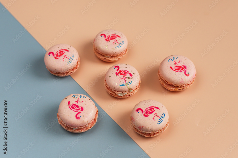 Colorful french dessert macarons with fresh fruits and nuts. Colorful french dessert macarons with fresh fruits and nuts.